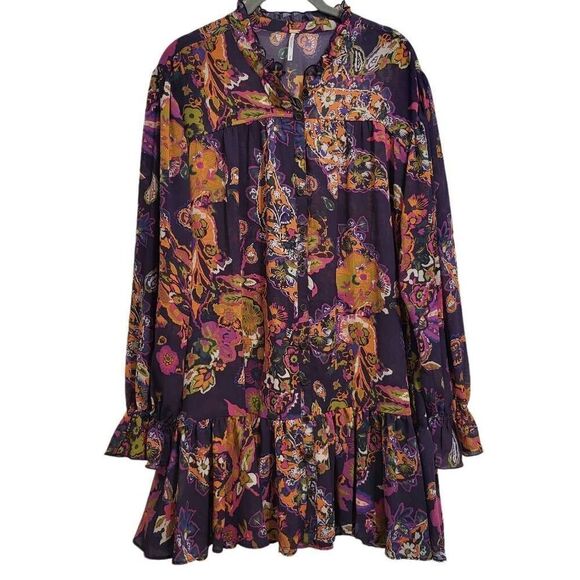 Free People Ladies Ibiza Nights Mini Dress in Purple/ Plum Combo, Size s - Picture 3 of 9